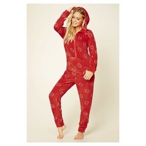 Cozy Smiley Happy Face Fleece Hoodie Onesie